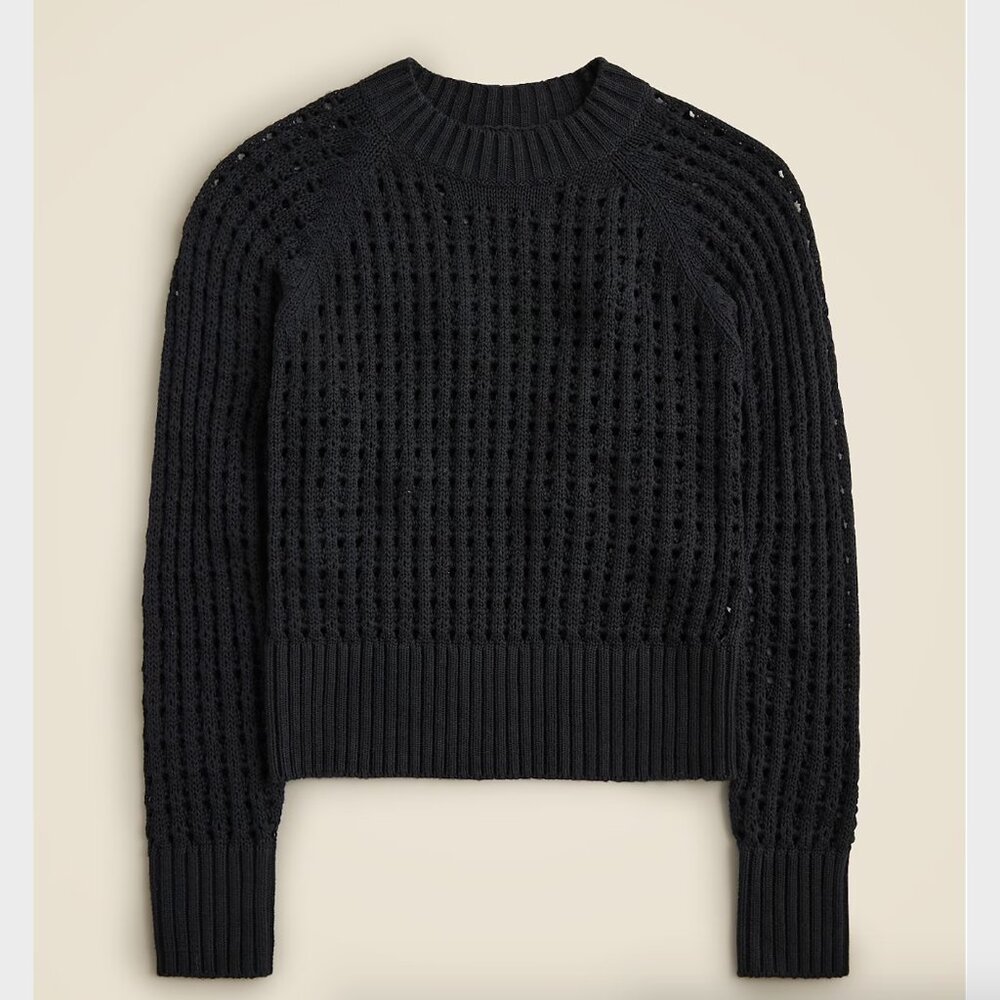 J. Crew NWT Black Pointelle Cotton Crewneck Sweater - Size 3X
